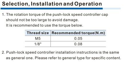 PTL-MS Speed Controller(Push lock) Specifications