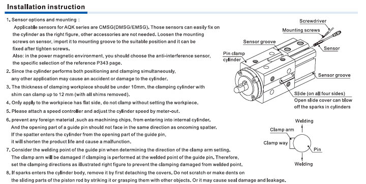 JIS Cylinder AQK Series Pin clamp style Installation and Usage